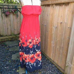 Strapless Red Dress Size Small Chic by Jacob Red Floral Border